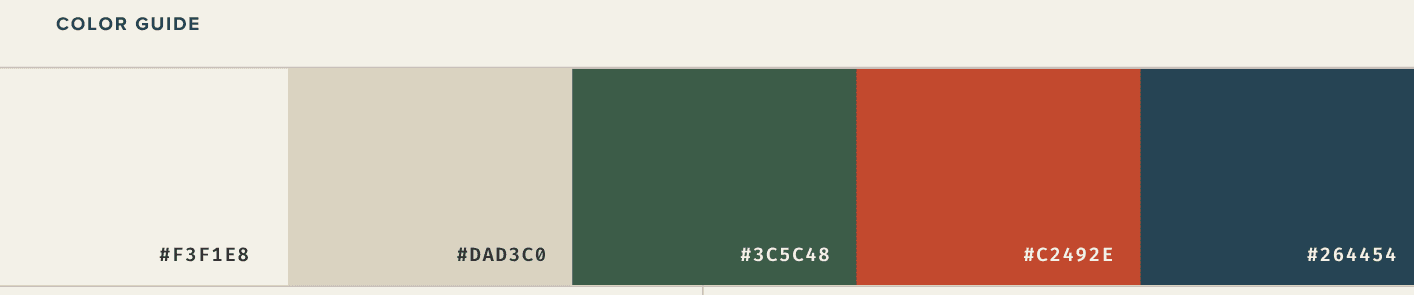OB Design color guide with hex values
