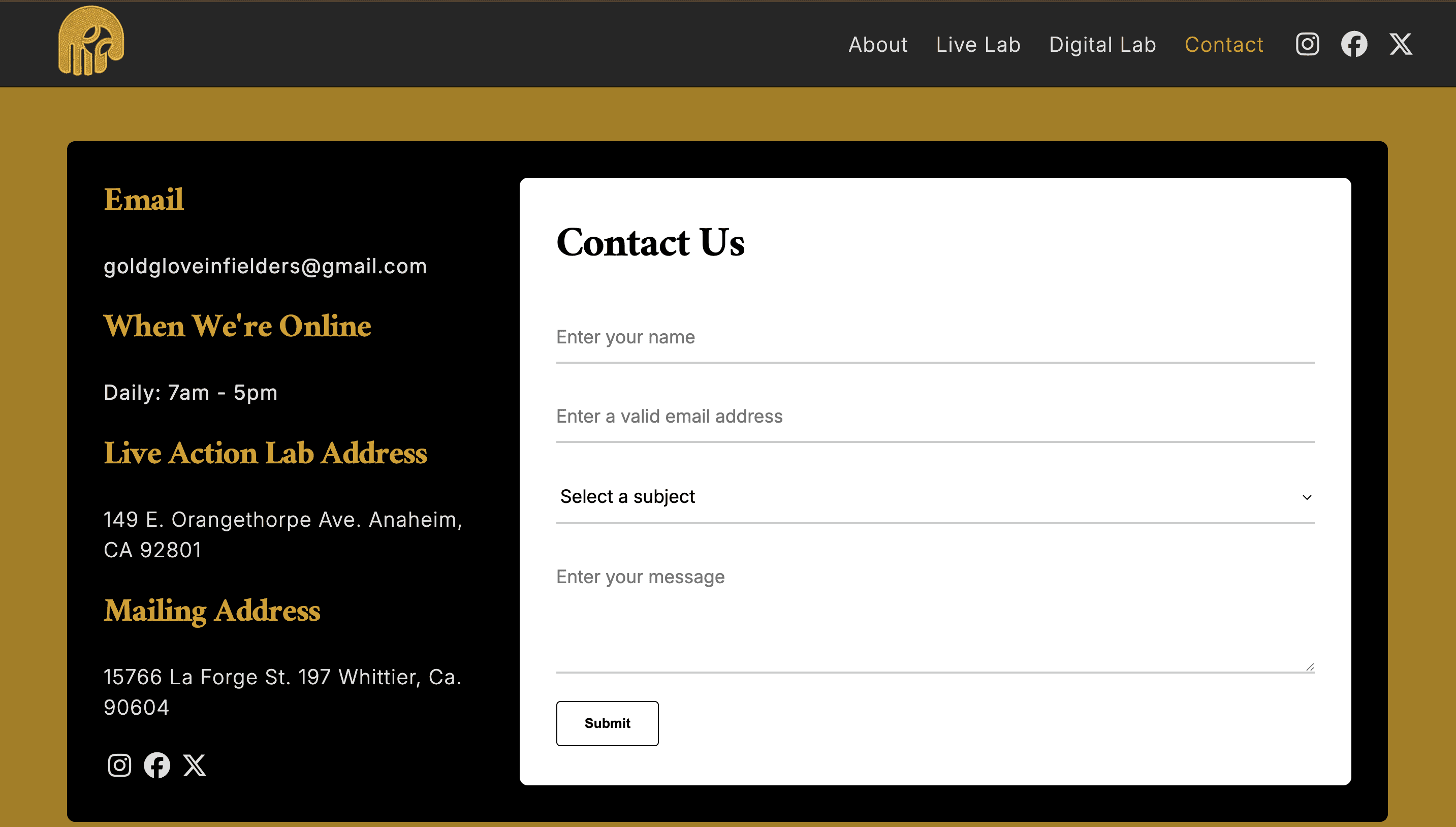 Gold Glove Infielders contact page design