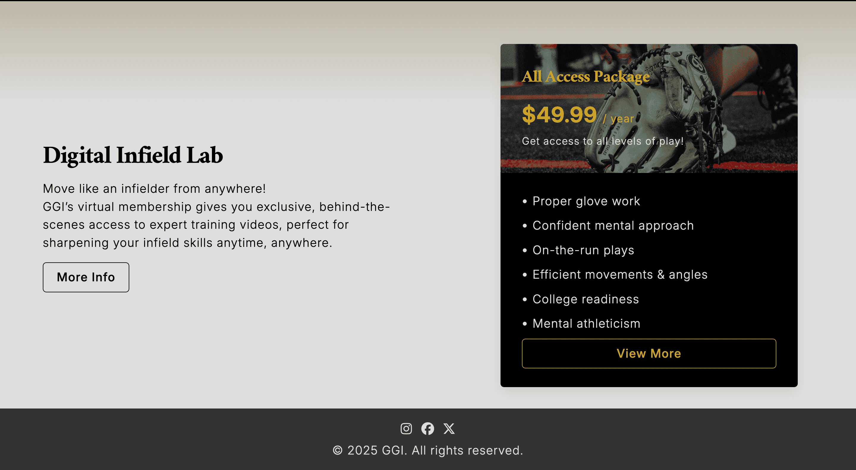 Gold Glove Infielders digital training membership page