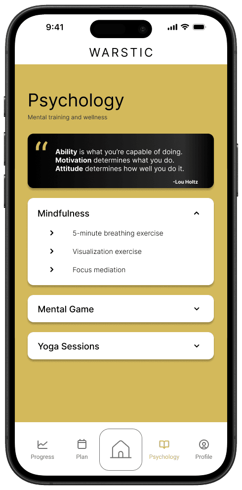 Warstic app mental performance / psychology screen