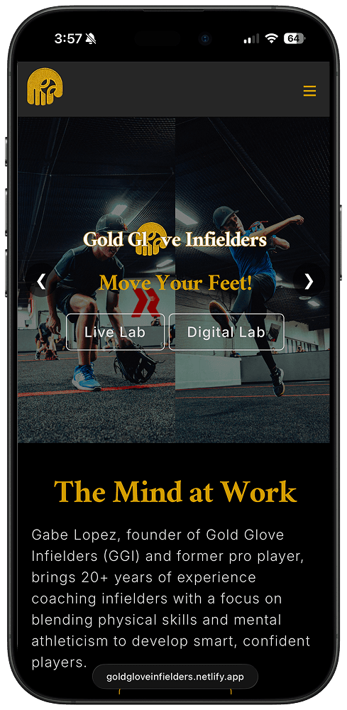 Gold Glove Infielders mobile website design on a phone mockup