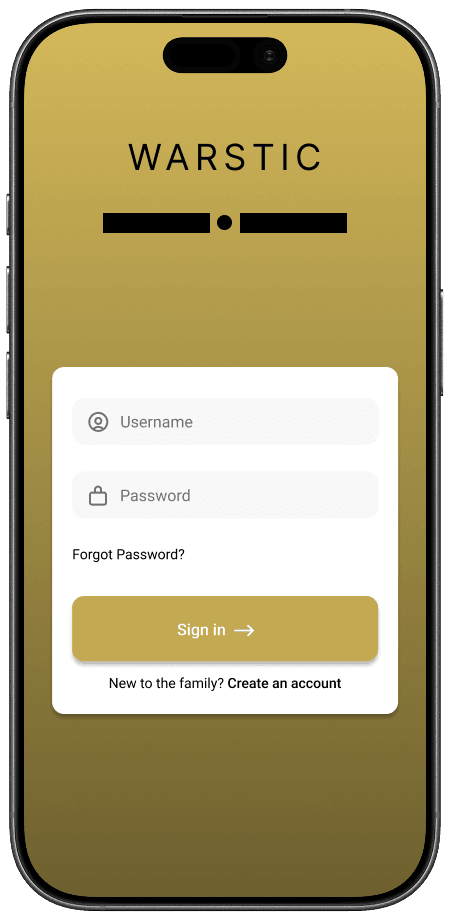 Warstic app login screen